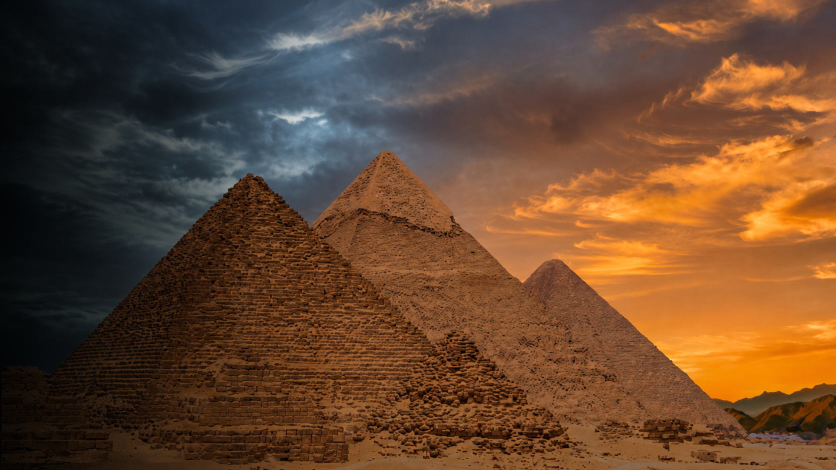 Egyptian pyramids at sunset
